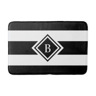 Moderne zwarte en witte strepen, monogrammen badmat