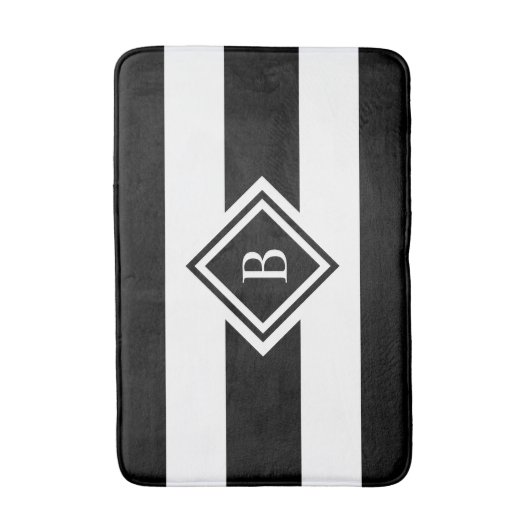 Moderne zwarte en witte strepen, monogrammen badmat (Voorkant Verticaal)