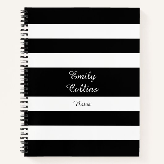 Moderne zwarte en witte strepen notitieboek (Voorkant)
