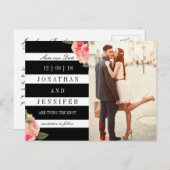 Moderne zwarte en witte strepen slaan de datum op aankondigingskaart (Voorkant / Achterkant)