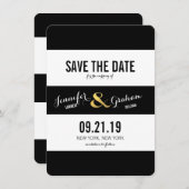 Moderne zwarte en witte strepen slaan de datum op save the date (Voorkant / Achterkant)