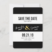Moderne zwarte en witte strepen slaan de datum op save the date (Voorkant)