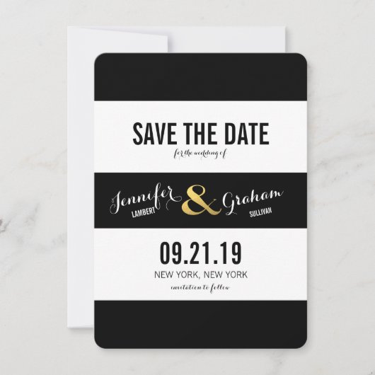 Moderne zwarte en witte strepen slaan de datum op save the date (Voorkant)