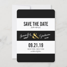 Moderne zwarte en witte strepen slaan de datum op save the date