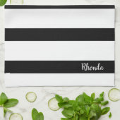 Moderne zwarte en witte strepen theedoek (Gevouwen)