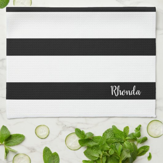 Moderne zwarte en witte strepen theedoek (Gevouwen)