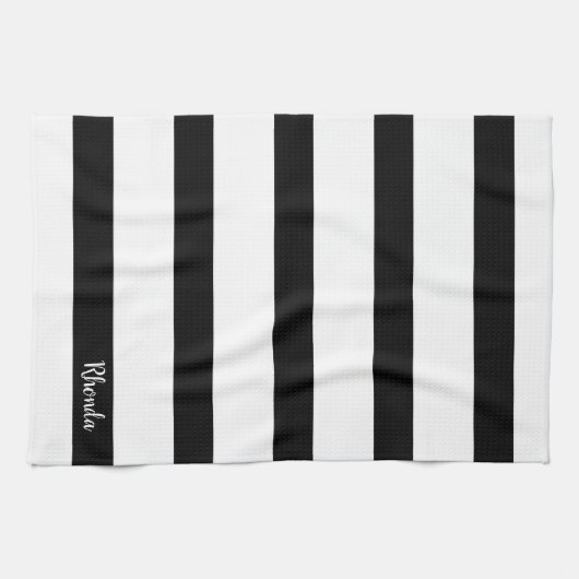 Moderne zwarte en witte strepen theedoek (Horizontaal)