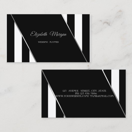 Moderne zwarte en witte strepen visitekaartje (Voorkant / Achterkant)
