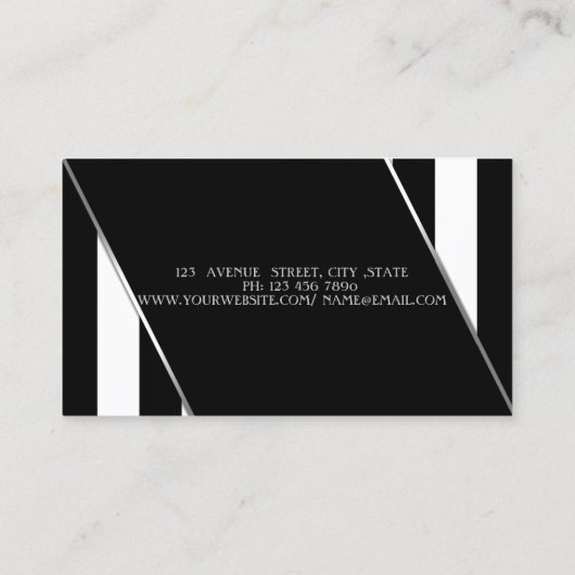 Moderne zwarte en witte strepen visitekaartje (Achterkant)