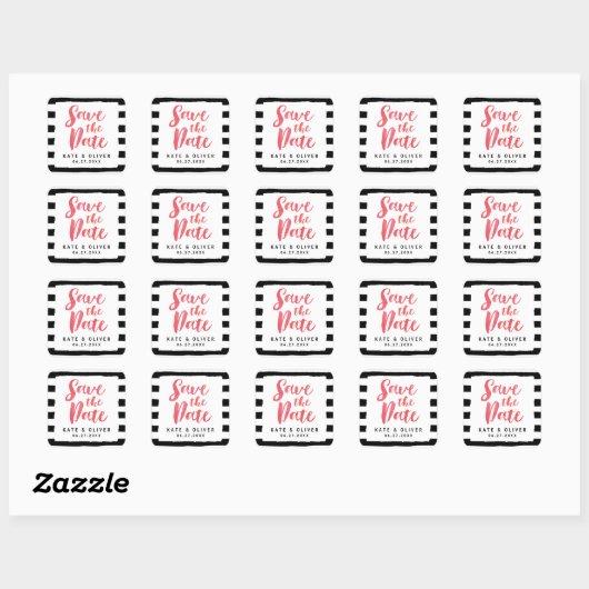 Moderne zwarte en witte stripes opslaan Datum Vierkante Sticker (Vel)