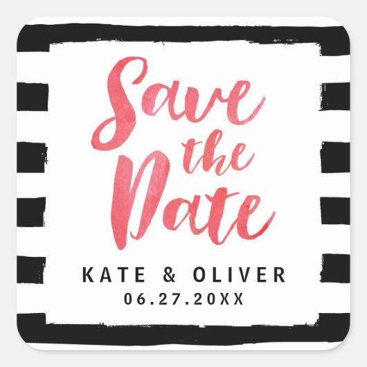 Moderne zwarte en witte stripes opslaan Datum Vierkante Sticker (Voorkant)