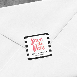 Moderne zwarte en witte stripes opslaan Datum Vierkante Sticker