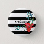 Moderne zwarte en witte stripper Bridesmaid Button<br><div class="desc">Een rode bloem kleurt deze zwarte en witte bridesmaïde knop.</div>