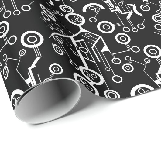 Moderne, zwarte en witte technische gadget design cadeaupapier (Rol Hoek)