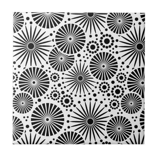 Moderne zwarte en witte tegel tegeltje (Voorkant)