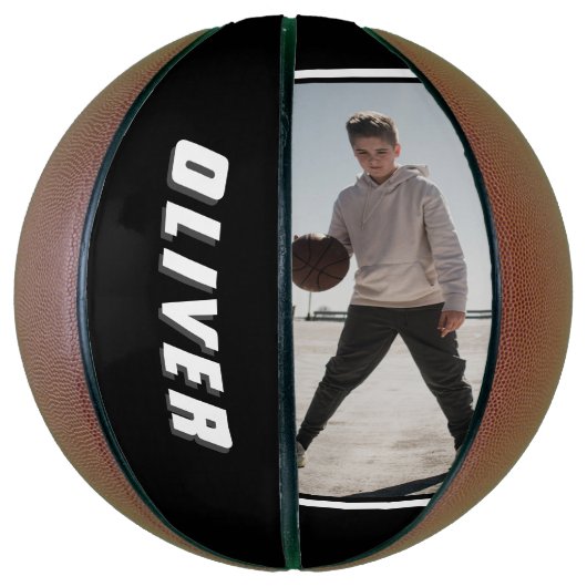 Moderne zwarte en witte tekst Basketball Basketbal (Verticaal)