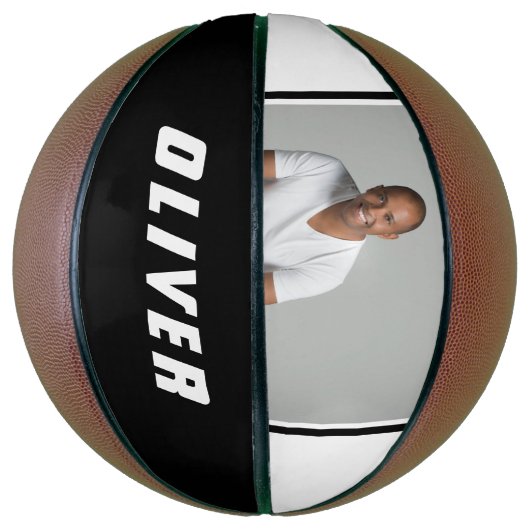 Moderne zwarte en witte tekstfoto basketbal (Verticaal)