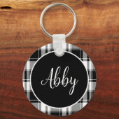 Moderne zwarte en witte tonnen Aangepaste naam Sleutelhanger (Achterkant)