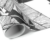 Moderne zwarte en witte tropische bananenbladeren cadeaupapier (Rol Hoek)