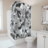 Moderne zwarte en witte tropische bananenbladeren douchegordijn (In situ)
