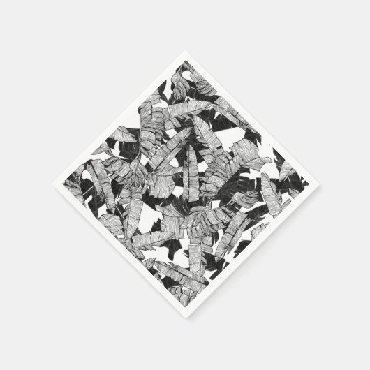 Moderne zwarte en witte tropische bananenbladeren servetten (Hoek)