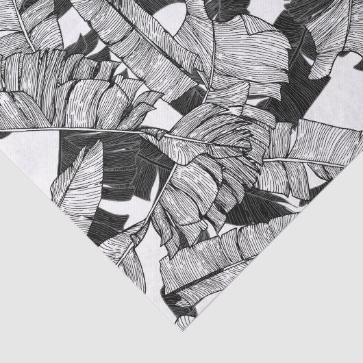 Moderne zwarte en witte tropische bananenbladeren tissuepapier (Detail)