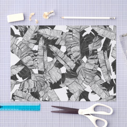 Moderne zwarte en witte tropische bananenbladeren tissuepapier (Craft)