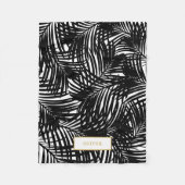 Moderne zwarte en witte tropische palmbladreuzel fleece deken (Voorkant)