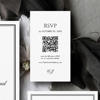 Moderne Zwarte en Witte Trouw-RSVP-QR-code Informatiekaartje
