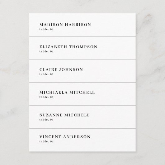 Moderne Zwarte en Witte Trouwtafel Naamkaartjes DI Kaart (Voorkant)