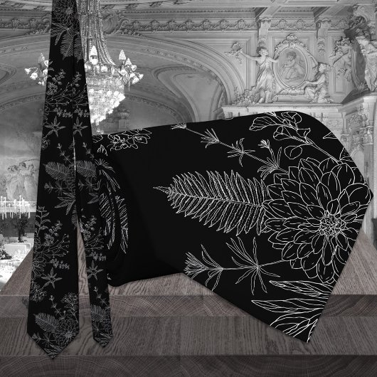 Moderne Zwarte en Witte Tuin Bloemen Bruiloft Stropdas