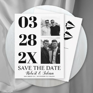 Moderne zwarte en witte twee foto gay Save the Dat Briefkaart
