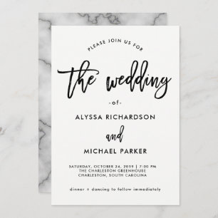 Moderne zwarte en witte typografie   Marmer Weddin Kaart