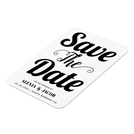 Moderne zwarte en witte typografie Sparen de Datum Magneet (Linkerzijde)