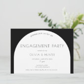 Moderne zwarte en witte uitnodiging voor verloving (Staand voorkant)