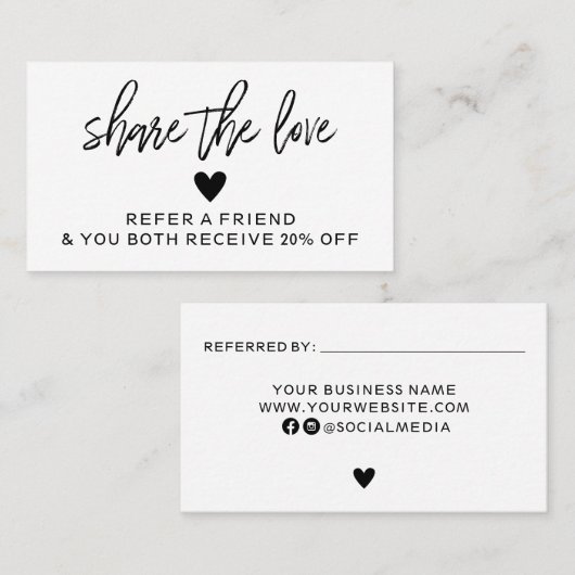 Moderne zwarte en witte verwijzing naar een vriend visitekaartje (Voorkant / Achterkant)