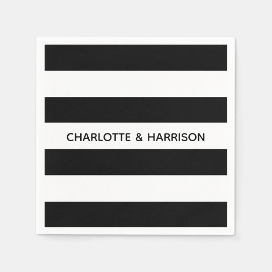 Moderne zwarte en witte vetstrepen, aangepaste nam servet (Voorkant)