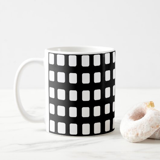 Moderne Zwarte en Witte Vierkanten Koffiemok (Met donut)