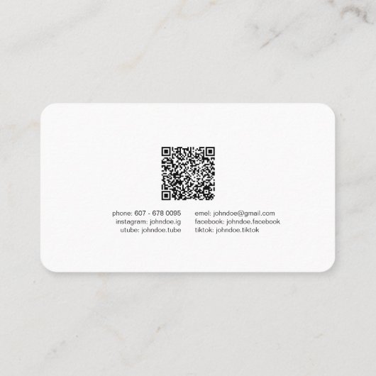 Moderne zwarte en witte visitekaartje met QR-code Contactkaartje (Achterkant)