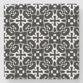 Moderne, zwarte en witte vouw Grafische Floral Stenen Onderzetter (Voorkant)