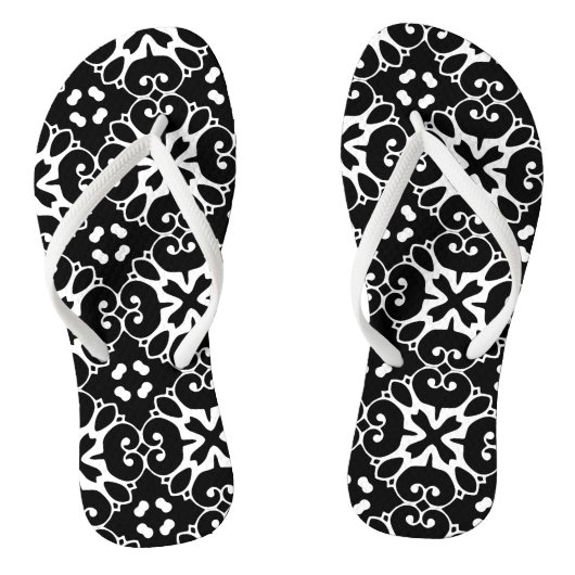 Moderne, zwarte en witte vouw Grafische Floral Teenslippers (Voetbed)