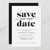 Moderne zwarte en witte wijziging van de datumkaar save the date (Voorkant / Achterkant)