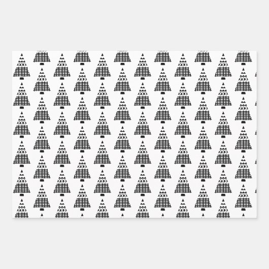 Moderne zwarte en witte witte kerstbomen inpakpapier vel (Voorkant 3)