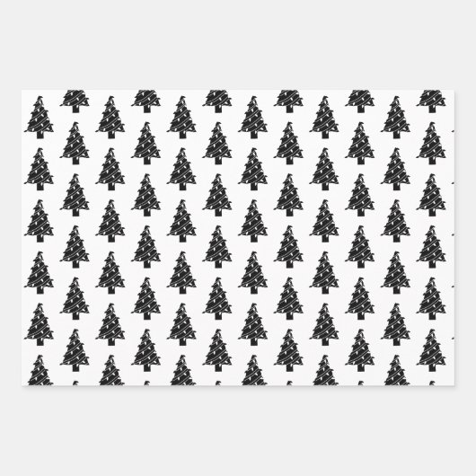 Moderne zwarte en witte witte kerstbomen inpakpapier vel (Voorkant 2)