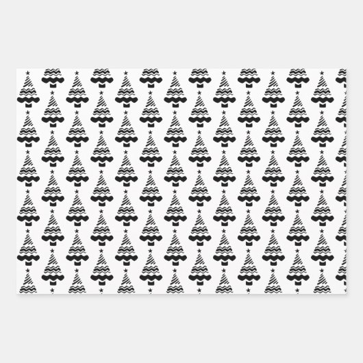 Moderne zwarte en witte witte kerstbomen inpakpapier vel (Voorkant)