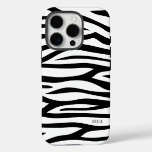 Moderne zwarte en witte zebra Afdrukken op maat iPhone 16 Pro Hoesje