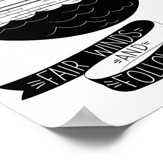 Moderne zwarte en witte zeilnurserij poster (Hoek)