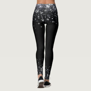 Moderne zwarte en zilveren glitter leggings
