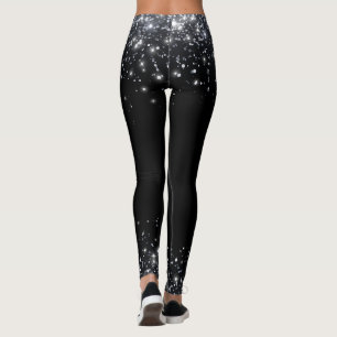 Moderne zwarte en zilveren glitter leggings