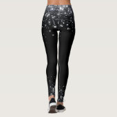 Moderne zwarte en zilveren glitter leggings (Achterkant)